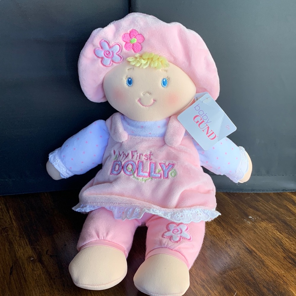 NWT Baby Gund My First Dolly Lovey Doll Plush Stuffed Animal Pink 13”